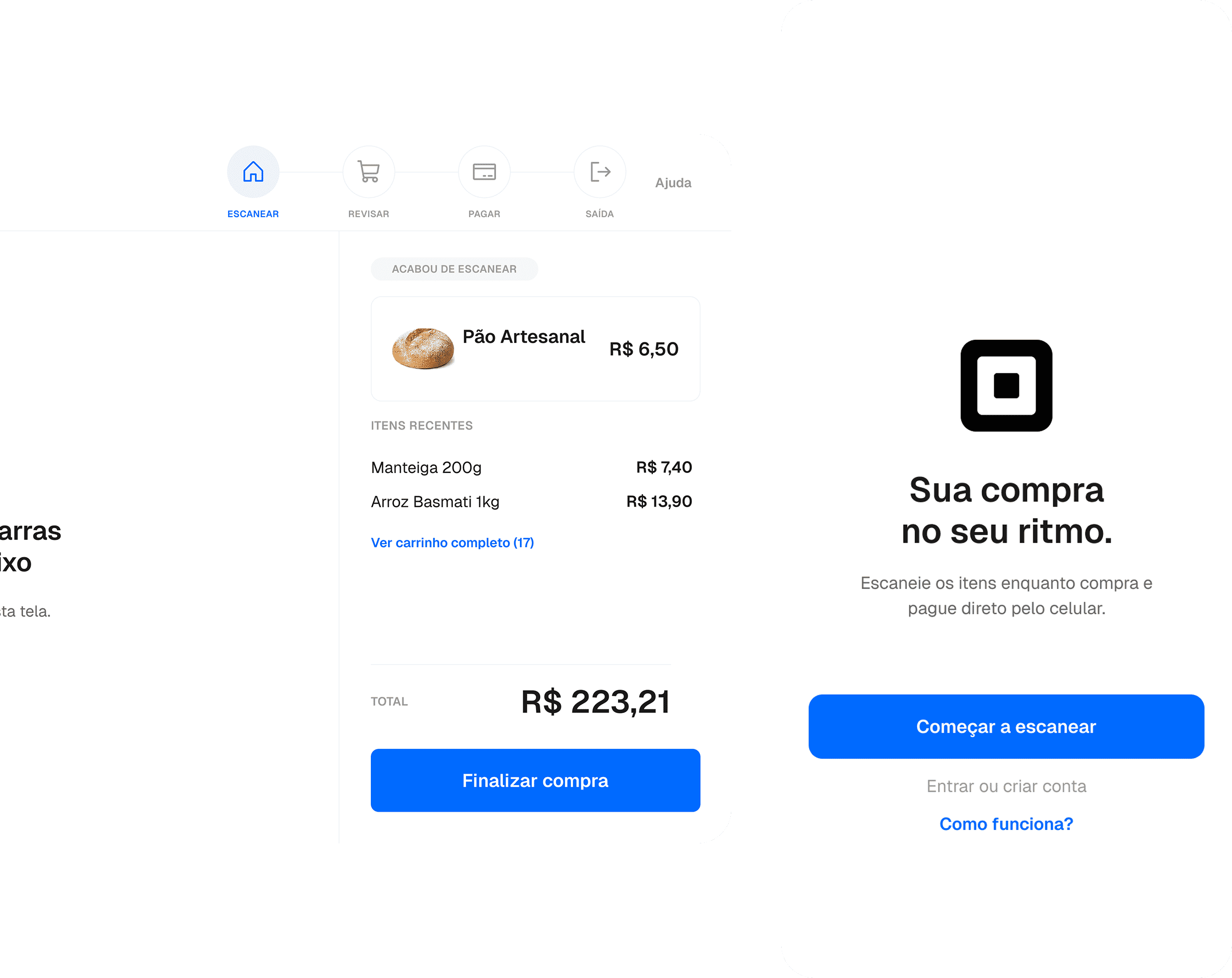 Composição do redesign do autoatendimento Square: totem e app lado a lado